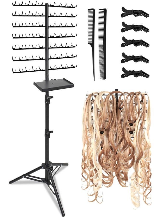 BRIAN & DANY حامل شعر للتضفير من بريان آند داني، 140 وتدًا، قابل لتعديل الارتفاع، مع صينية صالون، وحامل فاصل للشعر لمصففي الشعر، أسود - Image 1